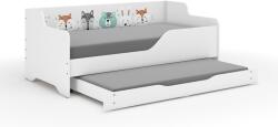 Wooden Toys Lilu Gyerekágy - Laminált Oldallal, 160x80 cm, Matraccal és Ágyazható Ágyneműtartóval, 140x70 cm Matraccal, Erdei Állatok