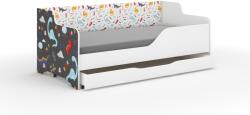Wooden Toys Lilu Gyerekágy - Laminált Fronttal és Oldallal, 160x80 cm, Matraccal és Ágyneműtartóval, Színes Dínós