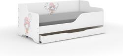 Wooden Toys Lilu Gyerekágy - Laminált Fronttal és Oldallal, 160x80 cm, Matraccal és Ágyneműtartóval, Kalapos Lány Lufival