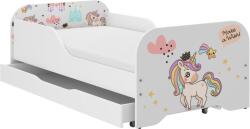 Wooden Toys Miki Gyerekágy - 140x70 cm, Matraccal és Ágyneműtartóval, Szivárvány Unikornis