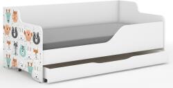 Wooden Toys Lilu Gyerekágy - Laminált Fronttal, 160x80 cm, Matraccal és Ágyneműtartóval, Erdei Állatok