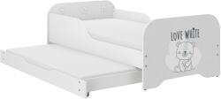 Wooden Toys Miki Gyerekágy - 160x80 cm, Matraccal és Ágyazható Ágyneműtartóval, 140x70 cm Matraccal, Fehér Maci