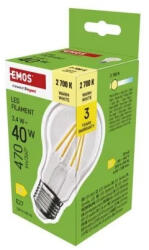 EMOS LED izzó Filament A60/E27/3, 4W (40W)/470lm/Meleg fehér ZF5D22 (EMOS-ZF5D22)