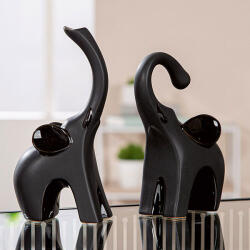  Matt fekete színű elefánt kerámia szobor fényes fülekkel 17cm