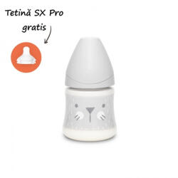 Suavinex Biberon 150 ml Hygge Suavinex cu tetina rotunda din silicon, debit lent, pisica gri (8426420069052)