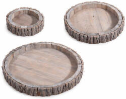 Decorer Set 3 tavi lemn natur Ø 37 cm x 4 H, Ø 28 x 4 H, Ø 17, 5 x 4 H (A51.58.18) Tava
