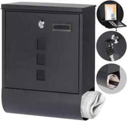 Humberg Postaláda, fekete, újságtartóval, 3 ablak, kulcsos zárral (586100)