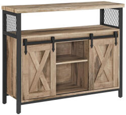VASAGLE Komód elhúzható ajtókkal és nyitott polcokkal, homokbarna 100x33x80cm (LSC092B50)