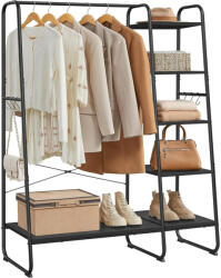 VASAGLE Ruhatároló, ruhaakasztó, 5 szintes polccal, 6 akasztóval, ? 45 x 120 x 160 cm, fekete (RGR116B02)