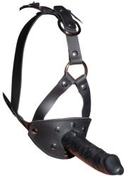 ZADO - mască din piele cu bilă de gag și dildo din latex (13 cm), negru/roșu