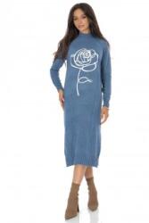 RohBoutique Rochie casual tricotata midi cu design contrastant trandafir Albastru Roh DR4798