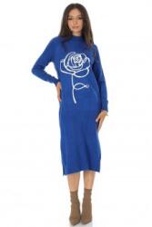 RohBoutique Rochie casual tricotata midi cu design contrastant trandafir Albastru Royal Roh DR4801