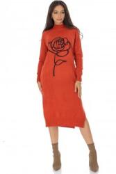 RohBoutique Rochie casual tricotata midi cu design contrastant trandafir Portocaliu Roh DR4800