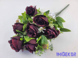  Féloldalas 9 ágú rózsa selyemvirág csokor 48cm - Bordó