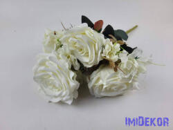  Rózsa 7 ágú selyemvirág csokor 43cm - Krém