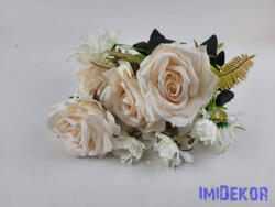  Rózsa 7 ágú selyemvirág csokor 43cm - Halvány Barack