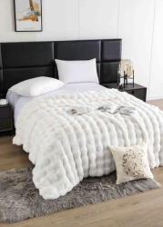 Jojo Home Patura cocolino de lux din blana artificala de iepure 200x230cm, alba-F096 (F096) Patura