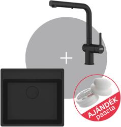 Franke MARIS 2.0 MRG 610-52 TL gránit mosogató + ACTIVE L DOCCIA csap matt fekete szett FR1301191 (FR1301191)