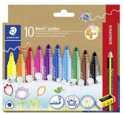 STAEDTLER Filctoll készlet, grafitceruzával, radírral, 3 mm, háromszögletű, STAEDTLER Noris® jumbo 328, 10+1 szín (TS328BC10P) (TS328BC10P)