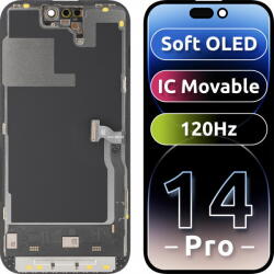 MP Piese si componente Display cu Touchscreen MP compatibil cu Apple iPhone 14 Pro, cu Rama, Versiune Soft OLED IC Movable 120Hz FHD, Negru (dis/mp/ai14p/cu/ve/ne) - vexio