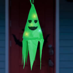  Halloween-i világító dekoráció - szellem - zöld - 10 színes LED - akasztható - 2 x 2032 - 75x20 cm 56598B (56598B)