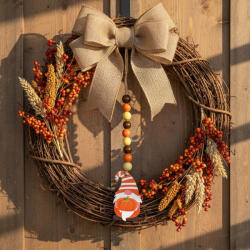  Őszi dekoráció - manó tökkel - akasztható - fa - 31 x 5 cm 59024B (59024B)