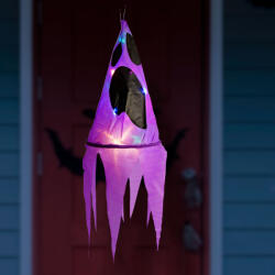  Halloween-i világító dekoráció - szellem - lila - 10 színes LED - akasztható - 2 x 2032 - 75x20 cm 56598A (56598A)