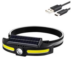  Napelemes fejlámpa COB LED és középső LED-del, 1200mAh akkumulátor, USB töltés