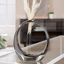  Exkluzív, fényes ezüst színű modern kerámia váza 20cm