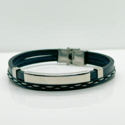 Prémiumékszer Webáruház Nemesacél Ezüst / Fekete Színű Bőr Férfi Karkötő 18CM / 10MM (KS010)