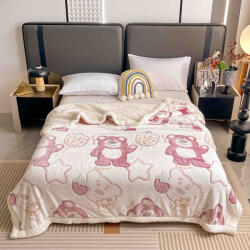 Jojo Home Patura cocolino groasa cu blanita alba 200x230cm, doua fete, crem, ursuleti roz- F122 (F122) Patura