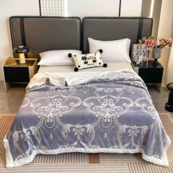 Jojo Home Patura cocolino groasa cu blanita alba 200x230cm, doua fete, gri, model oriental - F127 (F127) Patura