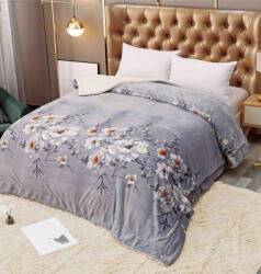 Jojo Home Patura cocolino groasa cu blanita alba 200x230cm, doua fete, gri-lila cu flori - F105 (F105) Patura