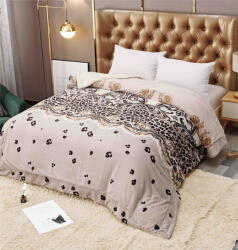 Jojo Home Patura cocolino groasa cu blanita alba 200x230cm, doua fete, bej deschis, animal print - F108 (F108) Patura