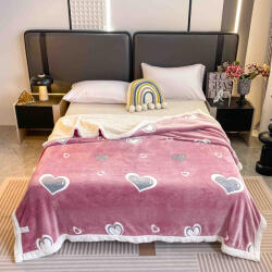 Jojo Home Patura cocolino groasa cu blanita alba 200x230cm, doua fete, roz, inimioare - F130 (F130) Patura