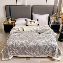 Jojo Home Patura cocolino groasa cu blanita alba 200x230cm, doua fete, gri, dungi subtiri- F118 (F118) Patura