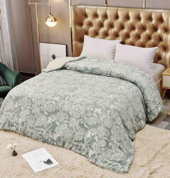 Jojo Home Patura cocolino groasa cu blanita alba 200x230cm, doua fete, verde cu flori - F107 (F107) Patura