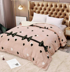 Jojo Home Patura cocolino groasa cu blanita alba 200x230cm, doua fete, roz pudra cu fundite - F106 (F106) Patura