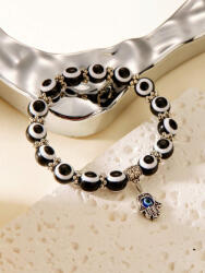 Kincsecske Kollekció Nazar védelmező karkötő Hamsa kézzel fekete