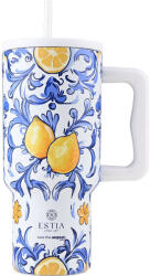 Estia Home Art Pahar Termic XL Save the Aegean Reciclabil cu Mâner Termos din Oțel Inoxidabil Fără BPA 900 ml Amalfi Coast cu Pai și Mâner 01-34832 (01-34832)