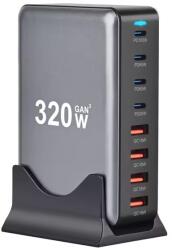 BlackBird Încărcător de rețea GAN 320W 4xUSB-C 65W + 1xUSB-C QC + 3xUSB QC, negru (BH1673)