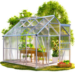 Gardebruk alumínium üvegház polikarbonát melegház alappal 250x190x195 cm (991461)