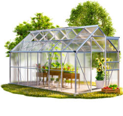 Gardebruk alumínium üvegház melegház 4 nyitható tetőablakkal 380x190x195 cm (991469)