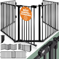 Casaria Fém kandalló védőrács biztonsági ajtóval fekete 5 elemes 306x76, 5cm (109714)