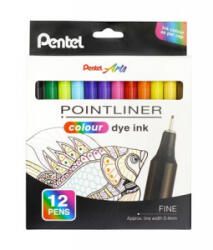 Pentel Tűfilc készlet, 0, 4 mm, 'Pointliner', 12 különböző szín (PENS4012) (PENS4012)