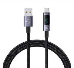 USAMS SUFENG adatkábel (USB - Type-C, 66W, gyorstöltő, 120cm, LED kijelző) SÖTÉTSZÜRKE (SJ673USB01) (SJ673USB01)