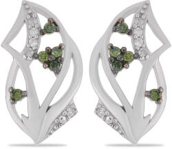  Ezüst Gyémánt Fülbevaló - Zöld és Fehér - 0.2 Karát