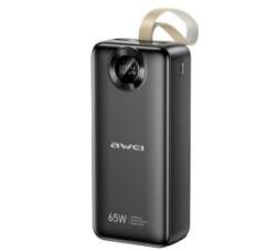 Awei vésztöltő USB+2 Type-C aljzat (30000mAh, 65W, gyorstöltő, LED kijelző) FEKETE (PA-34) (PA-34)