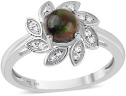  Ezüst Gyűrű Lega Dembi Éjfekete Etiópiai Opállal és Fehér Topázzal, ROS329/57