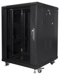 Lanberg FA01-6615-12B 19" 15U SZÉL: 600mm MÉLY: 600mm MAG: 848mm összeszerelt üvegajtós fekete rack szekrény (FA01-6615-12B) - officedepot